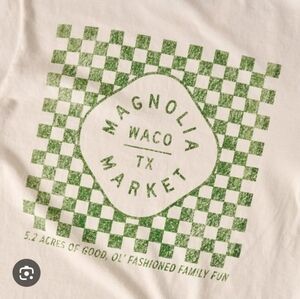 Magnolia Chip Johanna Gaines Cream Checkered Short Sleeve T Shirt XL Cotton